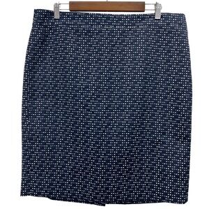 J Crew The Pencil Skirt Navy White Lined Textured Jacquard Knee Length Size 14